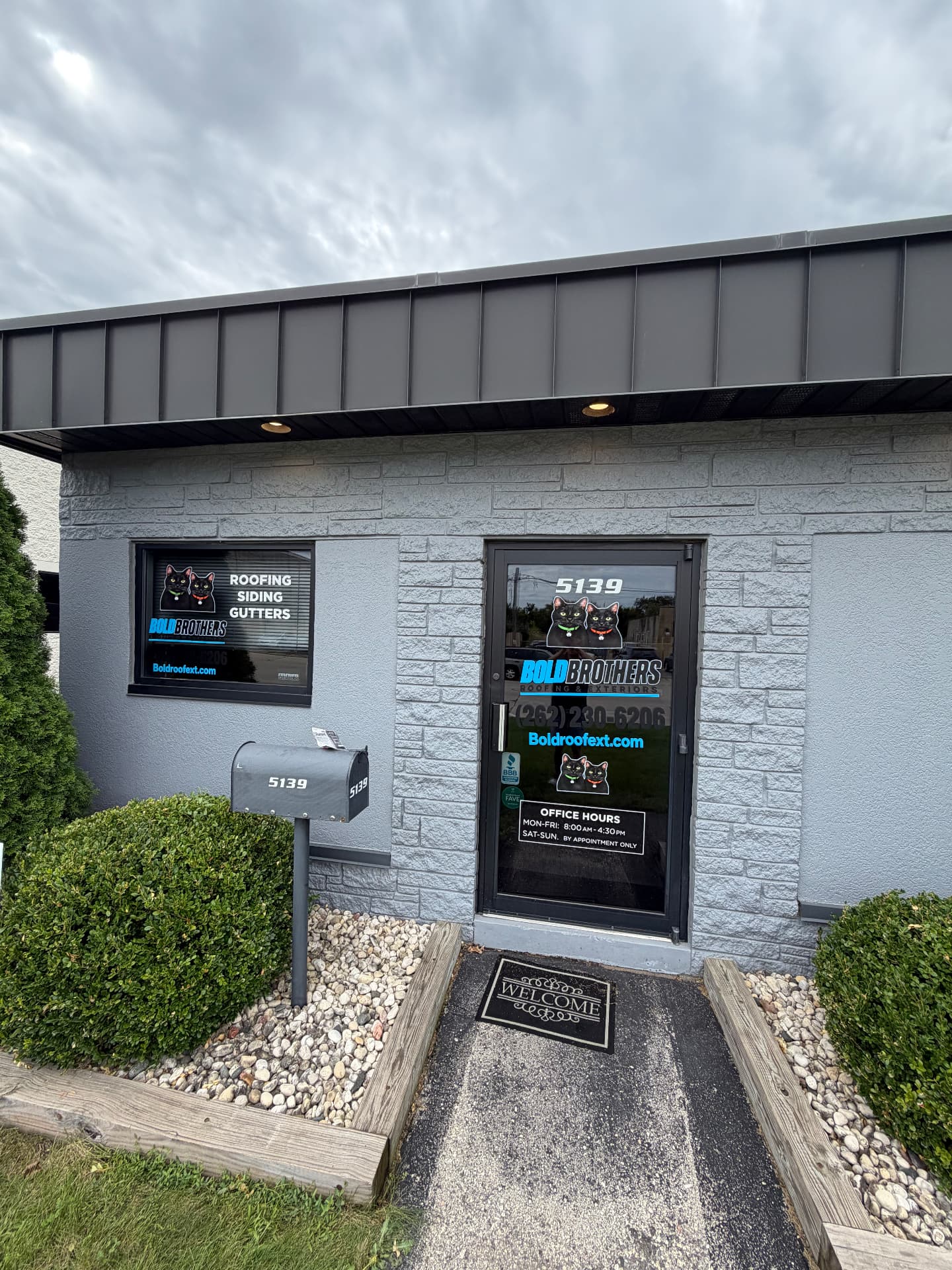Front entrance of the BOLD Brothers Roofing and Exteriors office in Butler, Wisconsin
